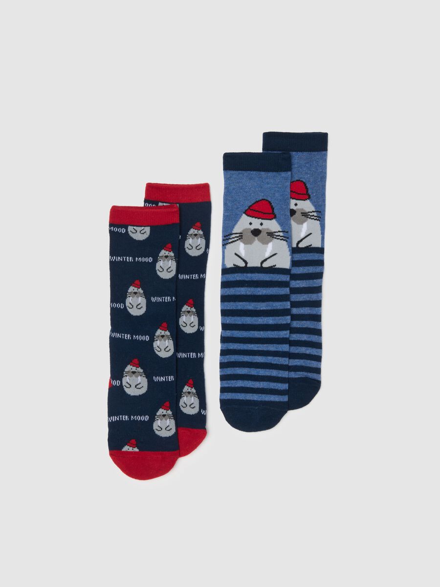 Children's multicoloured Christmas long socks twin pack in cotton blend_0