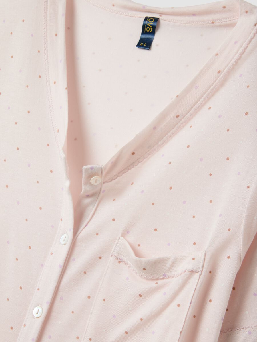 Pink polka-dot pure viscose nightshirt with V-neck_6