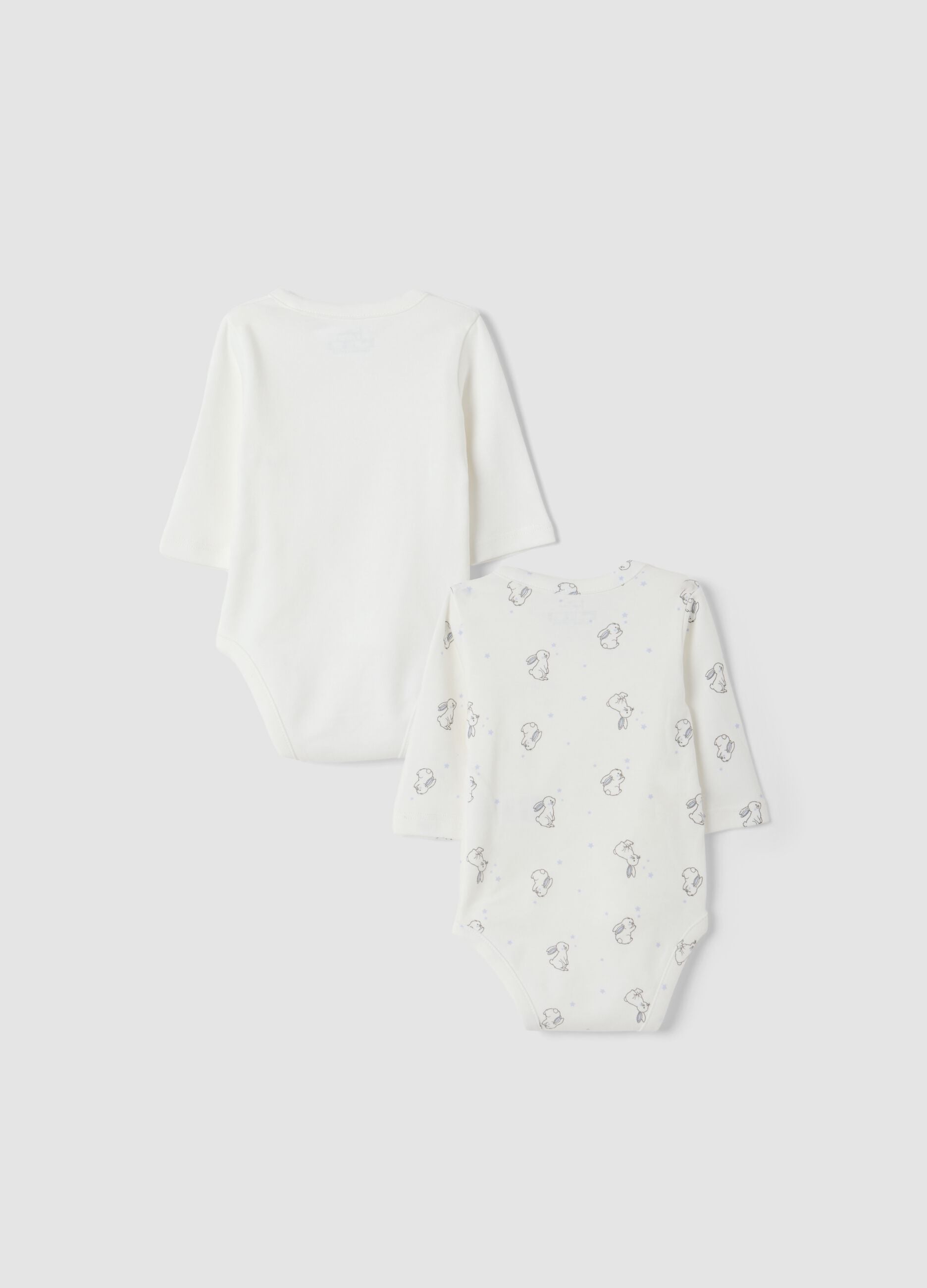 2-pack of milk white and light blue organic cotton crew-neck bodysuits