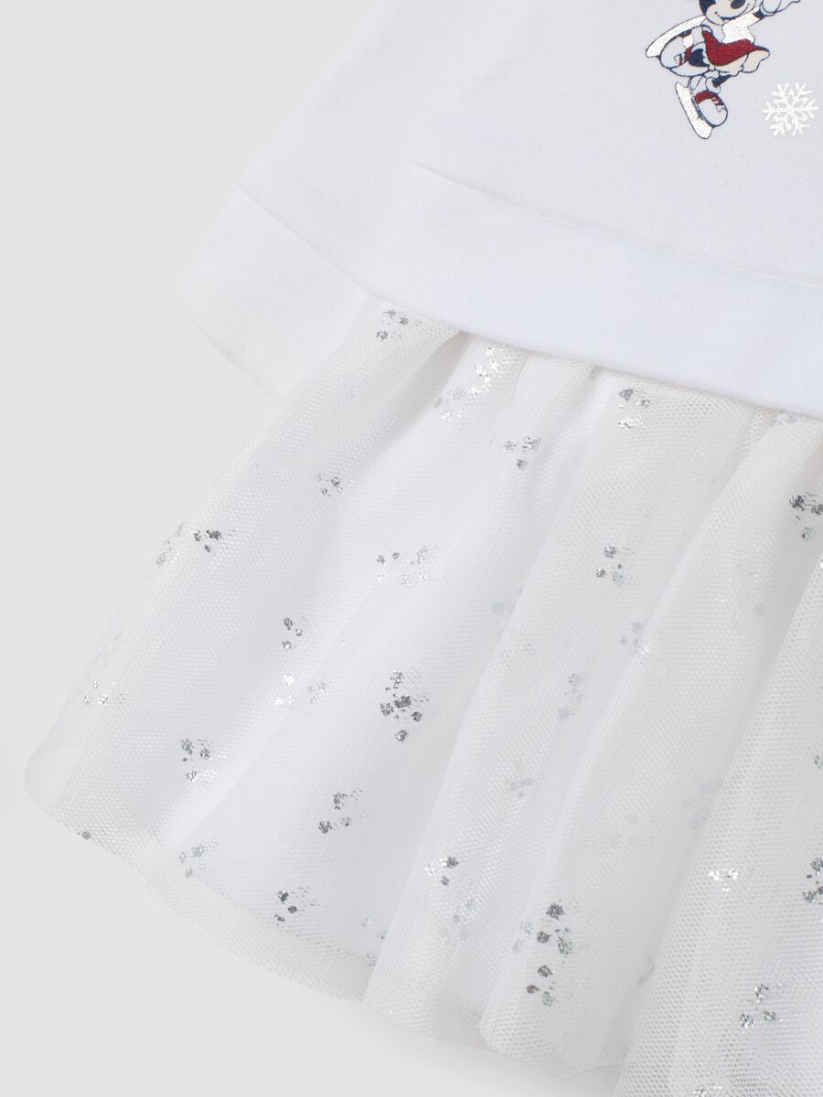 Abito bianco in puro cotone con tulle glitter Minnie & Me_3