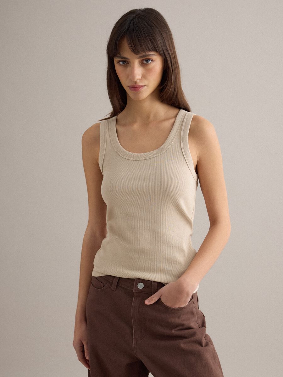 Tank top in cotone elasticizzato beige regular fit_0