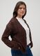Brown pure cotton cardigan regular fit with lace pattern_0