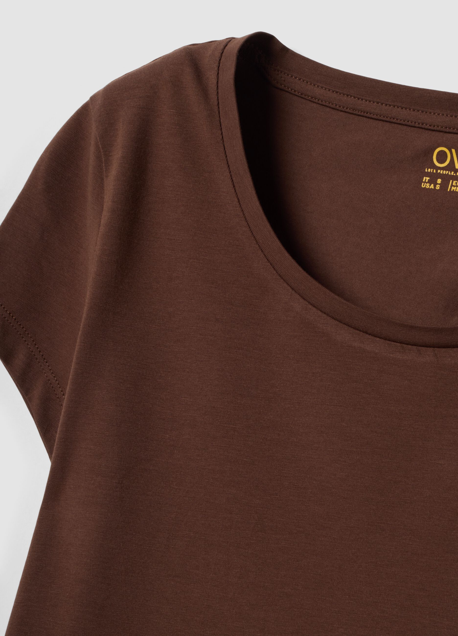 Brown stretch cotton crew-neck T-shirt, regular fit