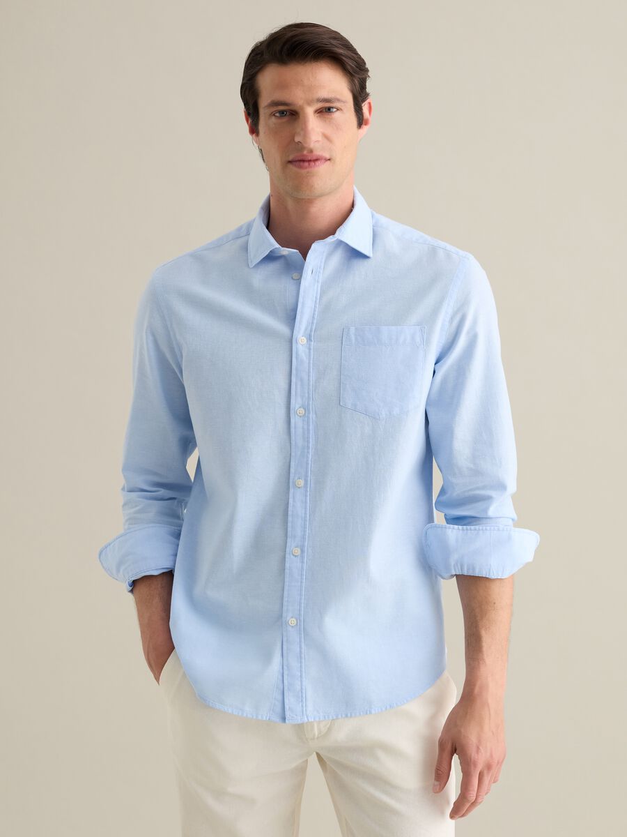 Piombo Blue Cotton and Linen Shirt_0