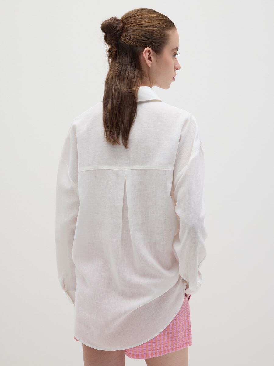 Women's white viscose and linen blend shirt regular fit_3