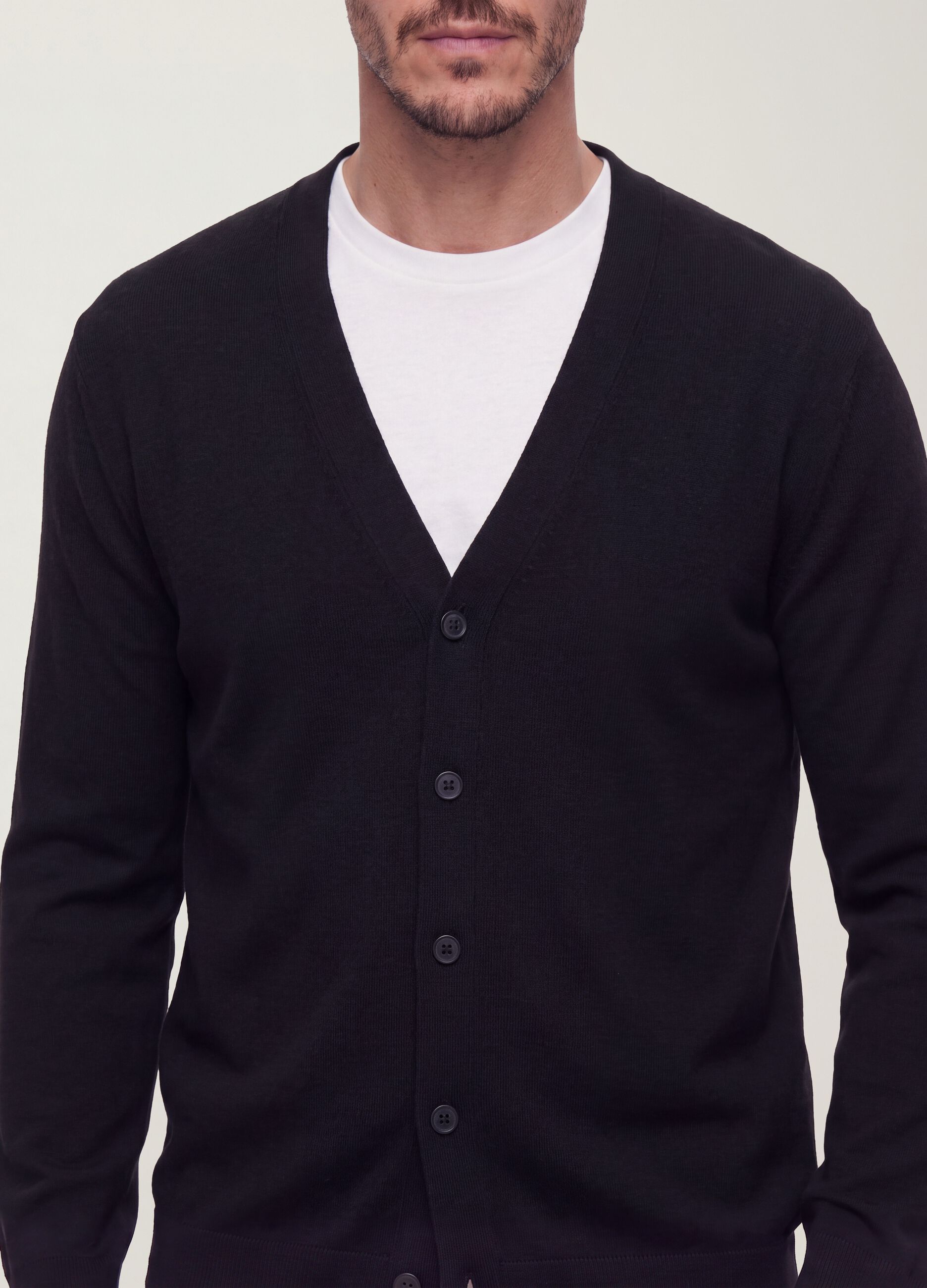 Black viscose-blend V-neck cardigan, regular fit