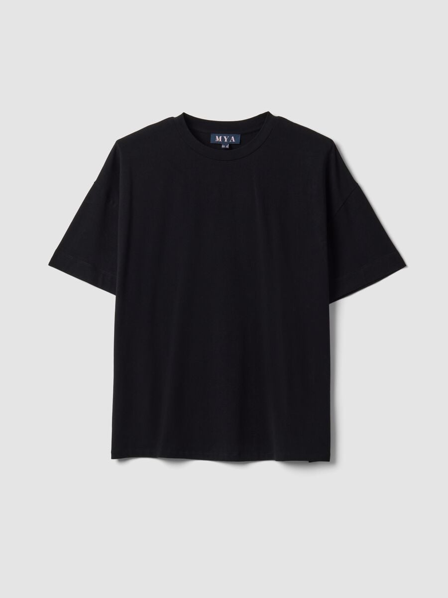 T-shirt girocollo nera in misto cotone e modal elasticizzato regular fit_4