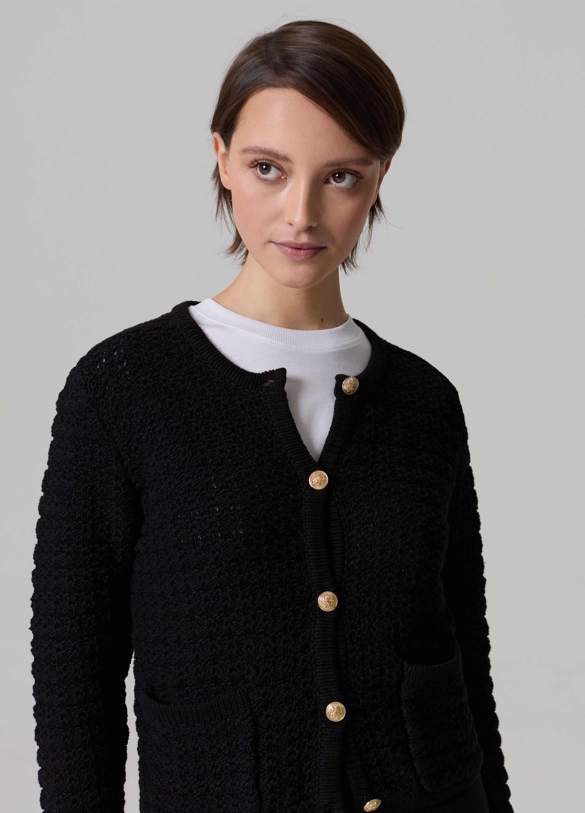 Giacca cardigan con bottoni lavorati