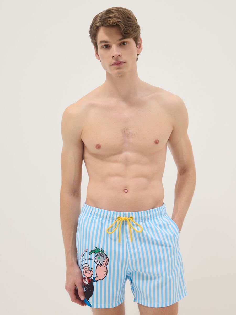 Multicolour striped swim shorts with Popeye print_0