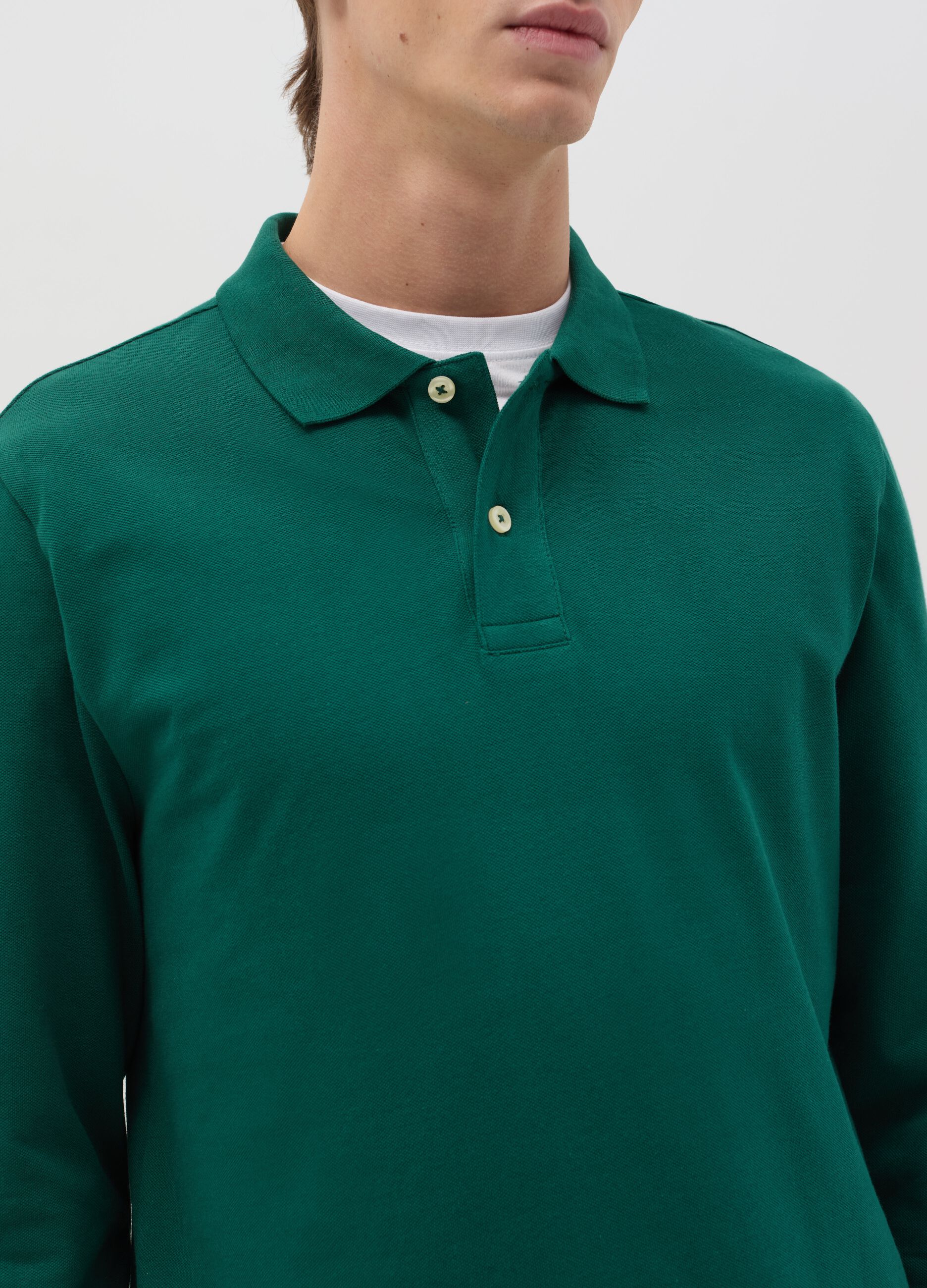 Long-sleeved polo shirt in organic cotton