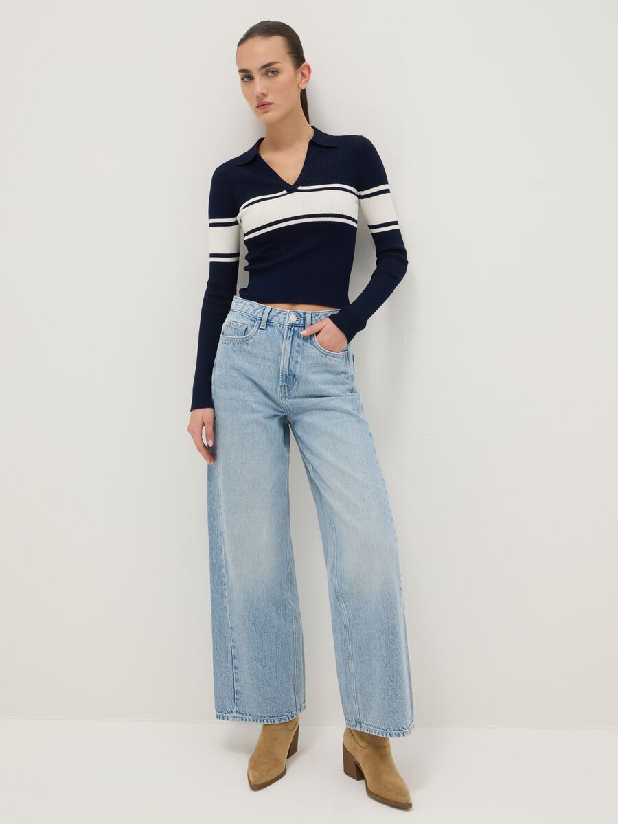 Blue sweater with polo collar in viscose blend_2