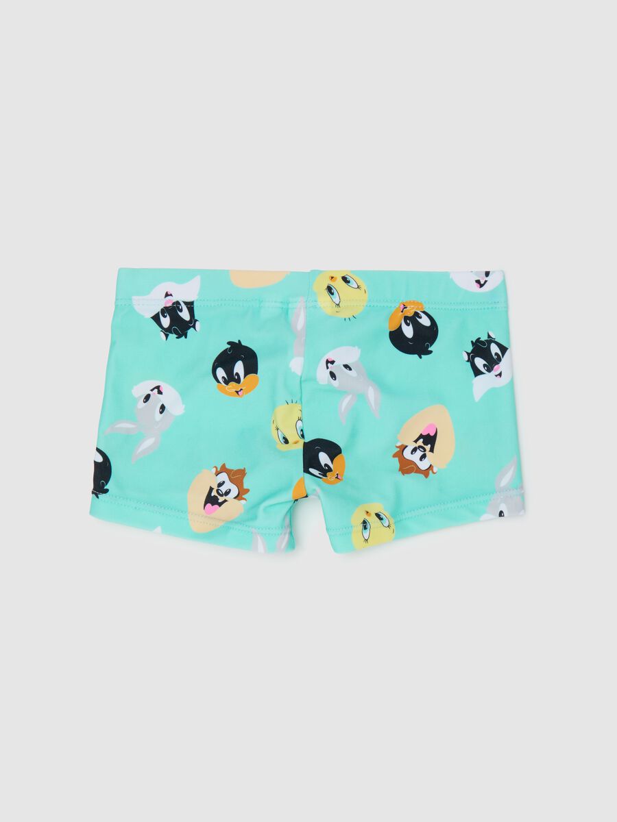 Boys’ swimsuit in light blue stretch fabric with print_1