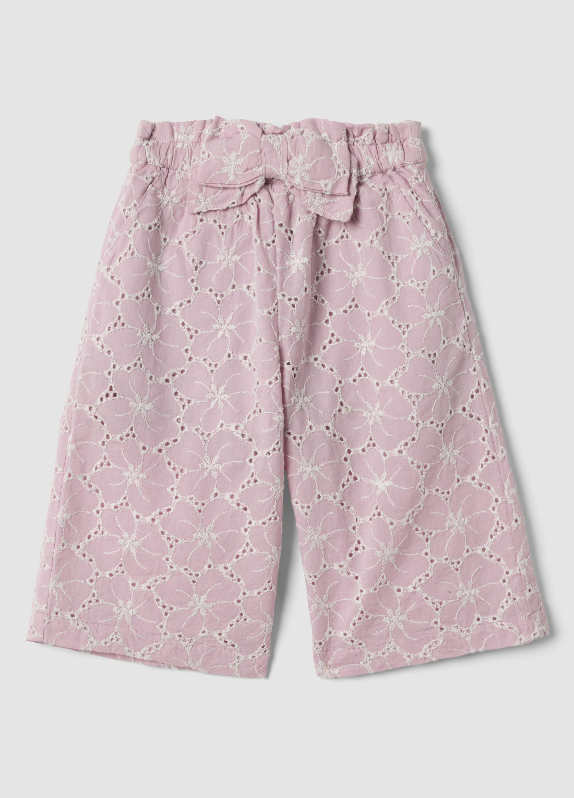 Pink palazzo trousers in pure broderie anglaise cotton