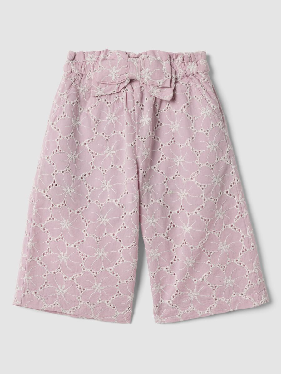 Pink palazzo trousers in pure broderie anglaise cotton_0