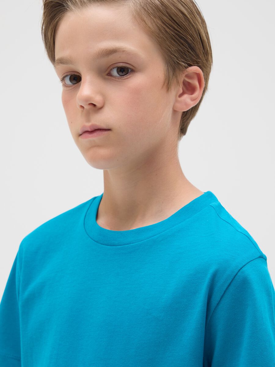 T-shirt da ragazzo in puro cotone azzurro slim fit_2