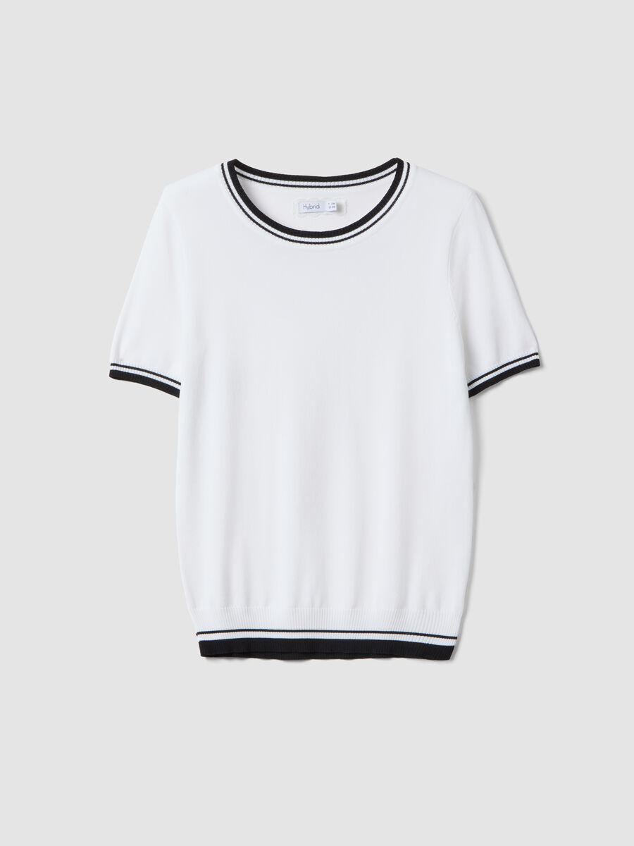 White viscose blend regular fit t-shirt with contrast collar_4