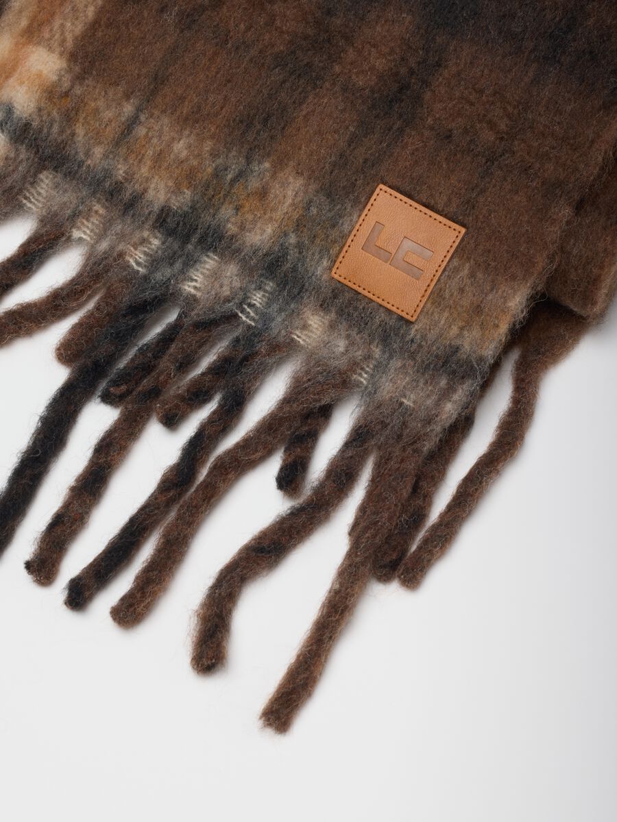 Brown wool blend scarf with fringes_1