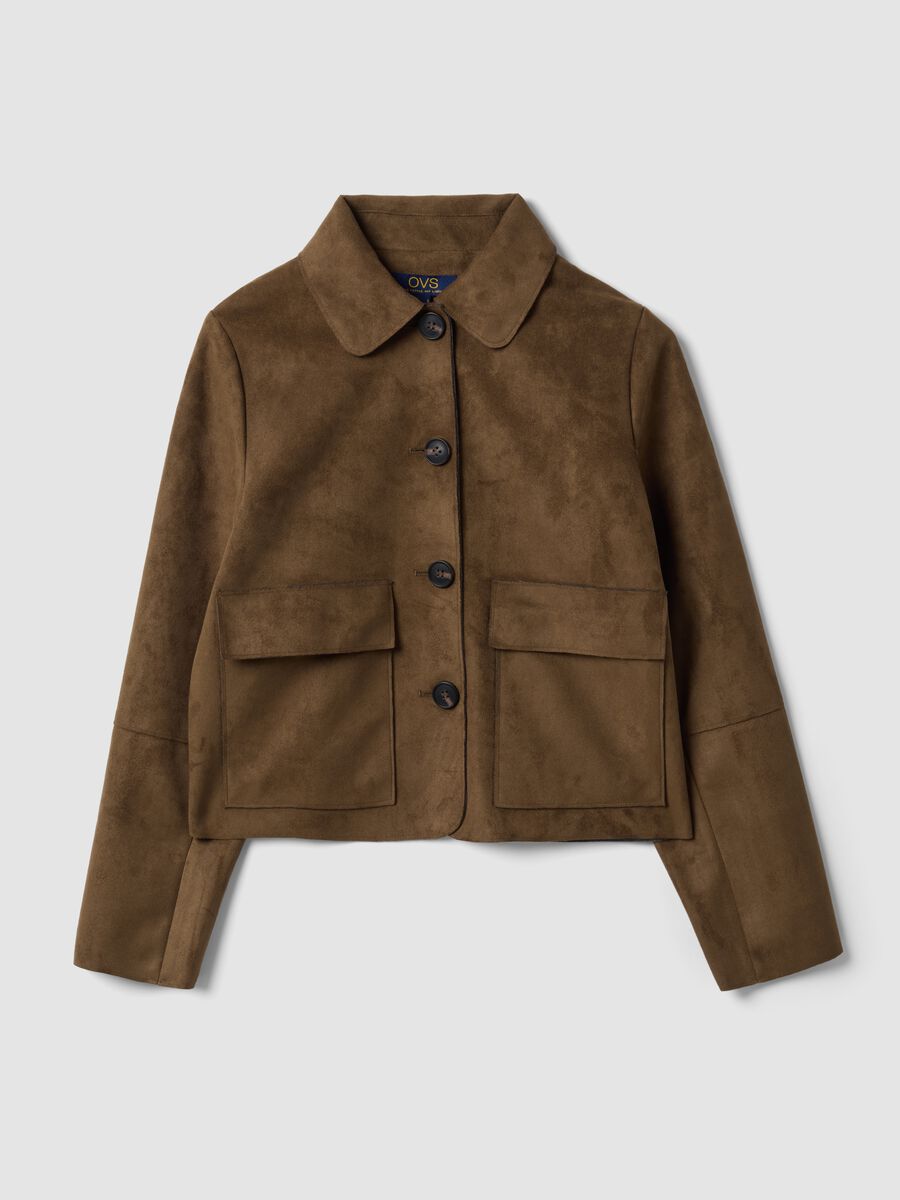 Brown regular-fit shacket with patch pockets_0