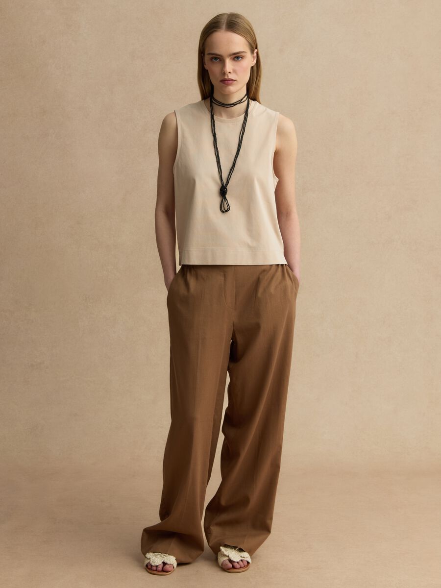 Beige cotton-blend tank top_2