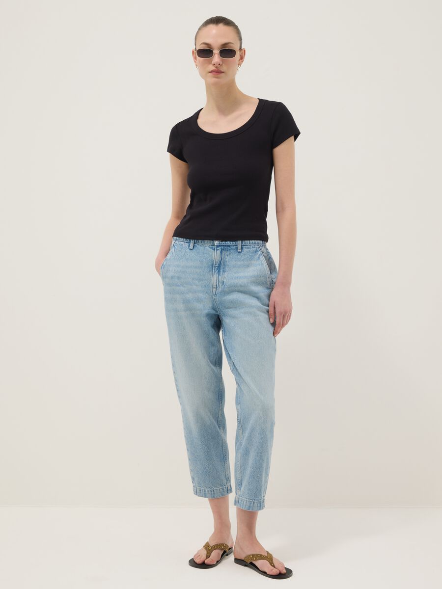 Black short-sleeved fitted cotton stretch T-shirt_2