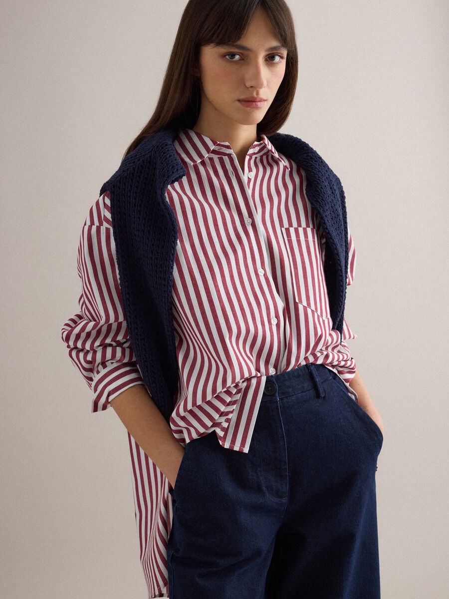 Multicolour striped pure cotton oversized fit shirt_0