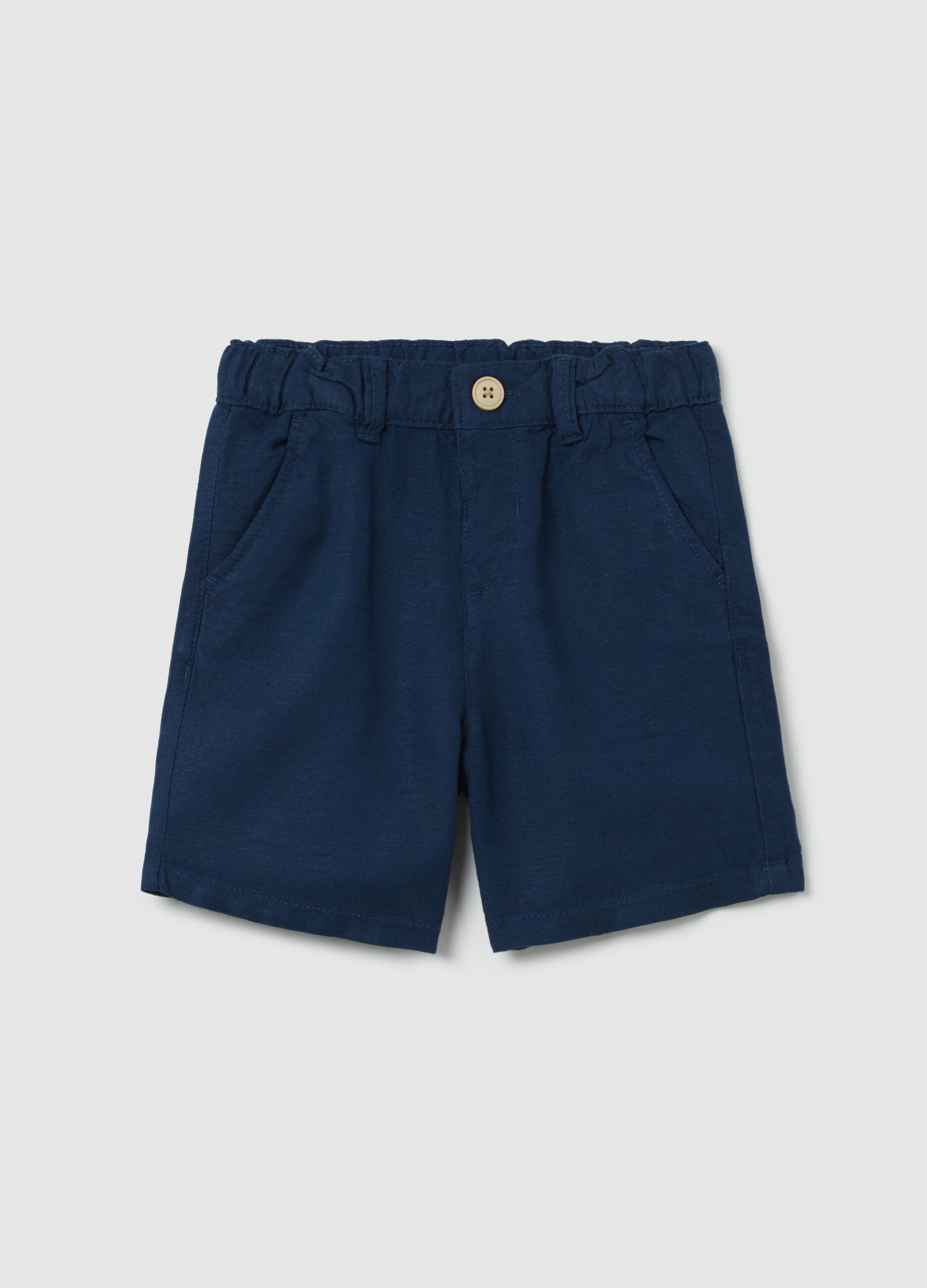 Blue shorts with elastic at the waist