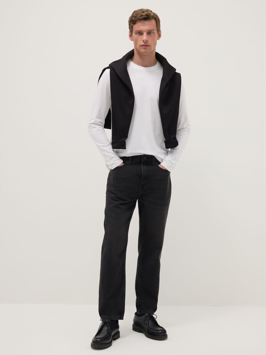 Black cotton blend jeans with regular tapered fit_0