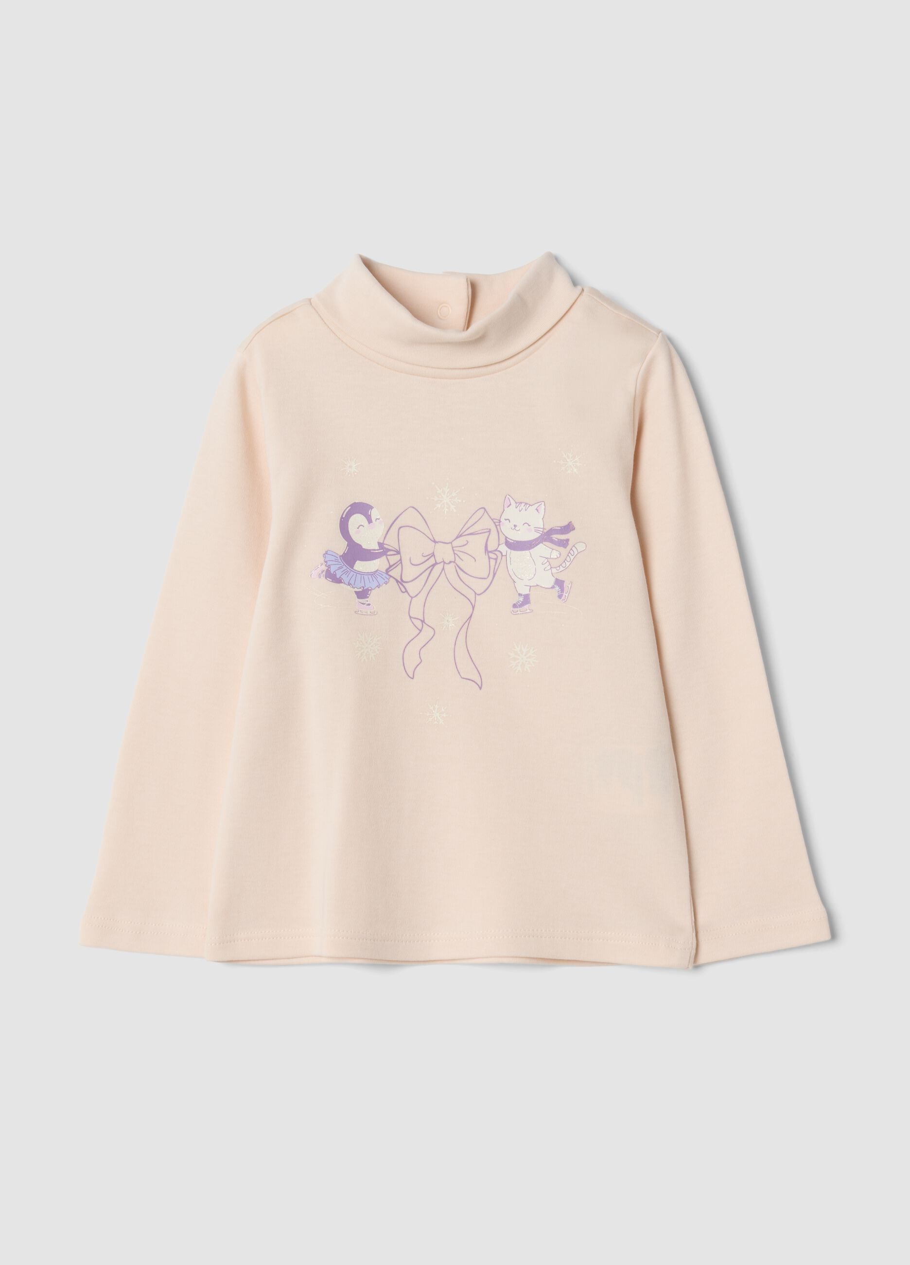 Pink organic cotton T-shirt with winter print