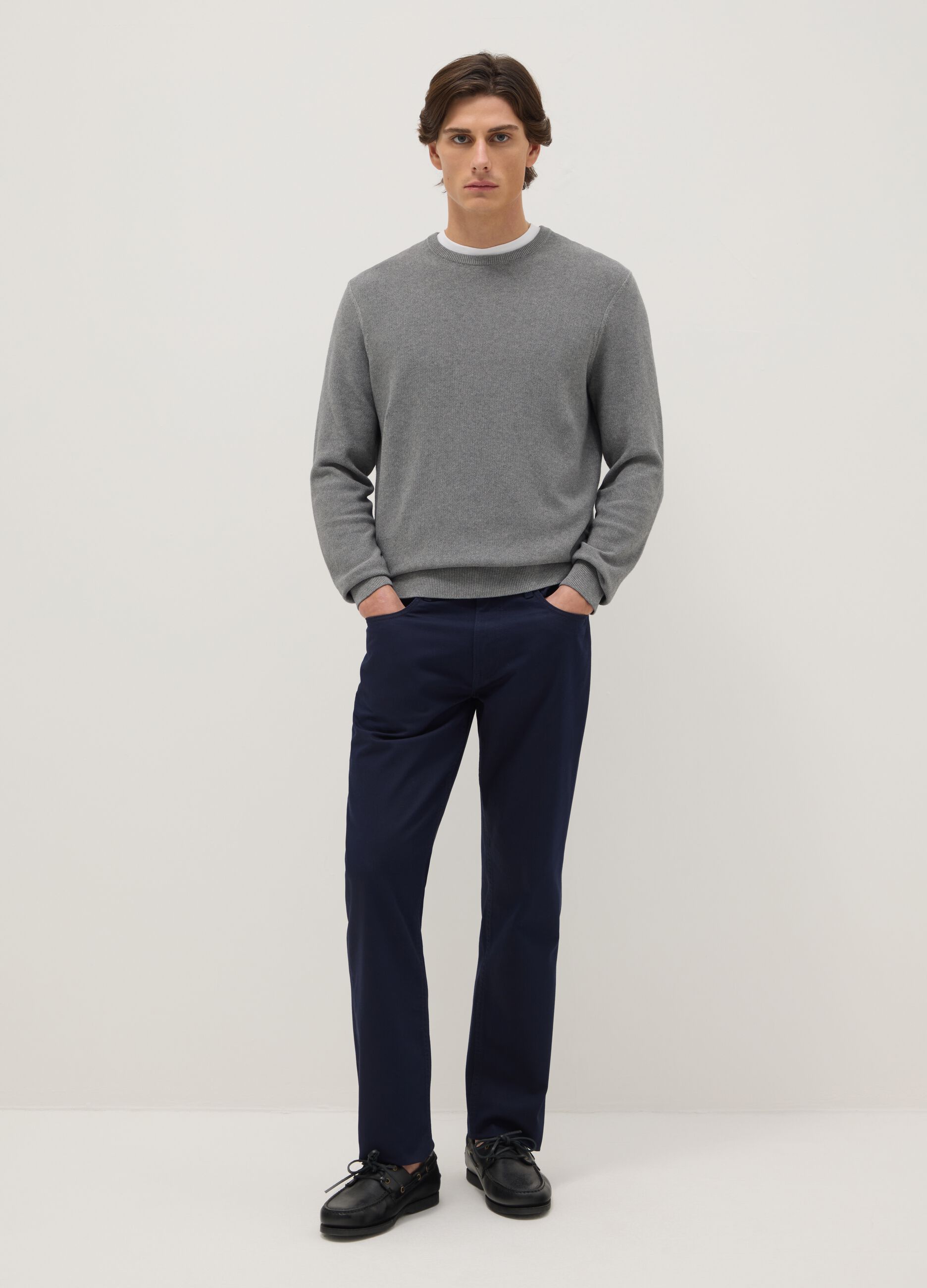 Regular fit blue pure cotton trousers