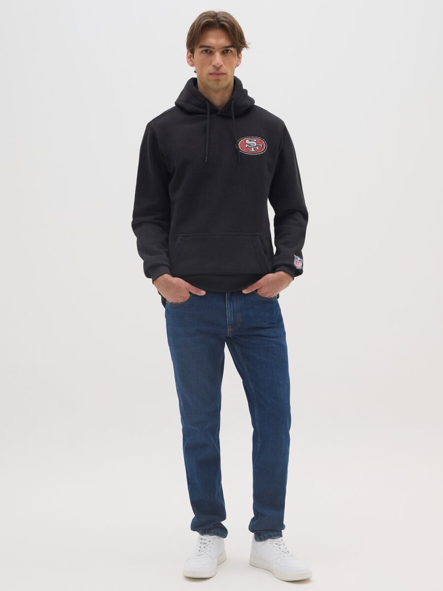 Black cotton blend hoodie with San Francisco 49ers logo_1