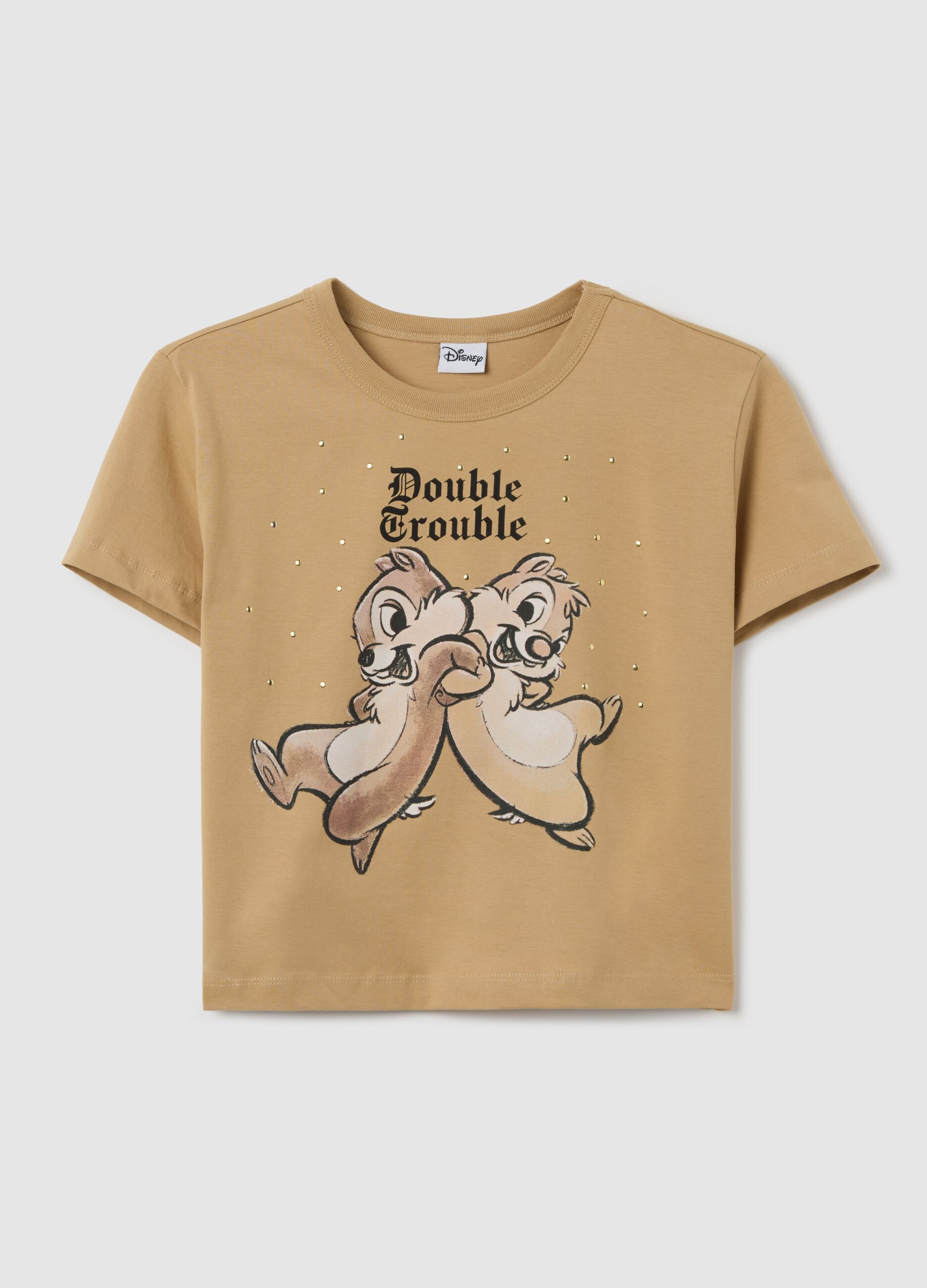 Beige T-shirt in cotton with Chip 'n' Dale print