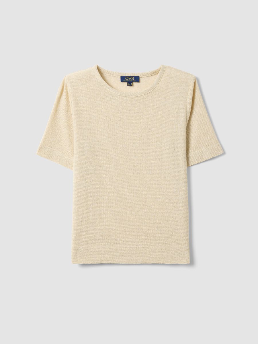 Beige viscose-blend short-sleeve T-shirt, regular fit_4