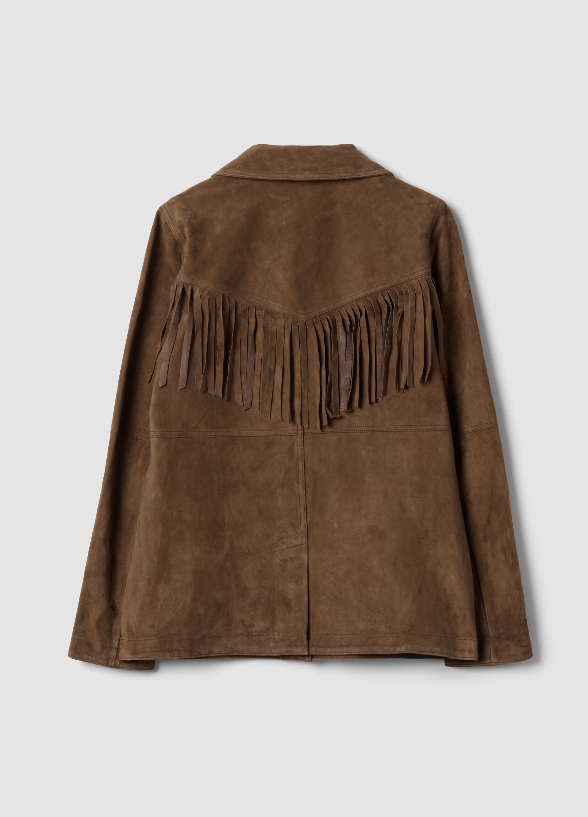 Brown fringed genuine leather jacket &ndash; regular fit