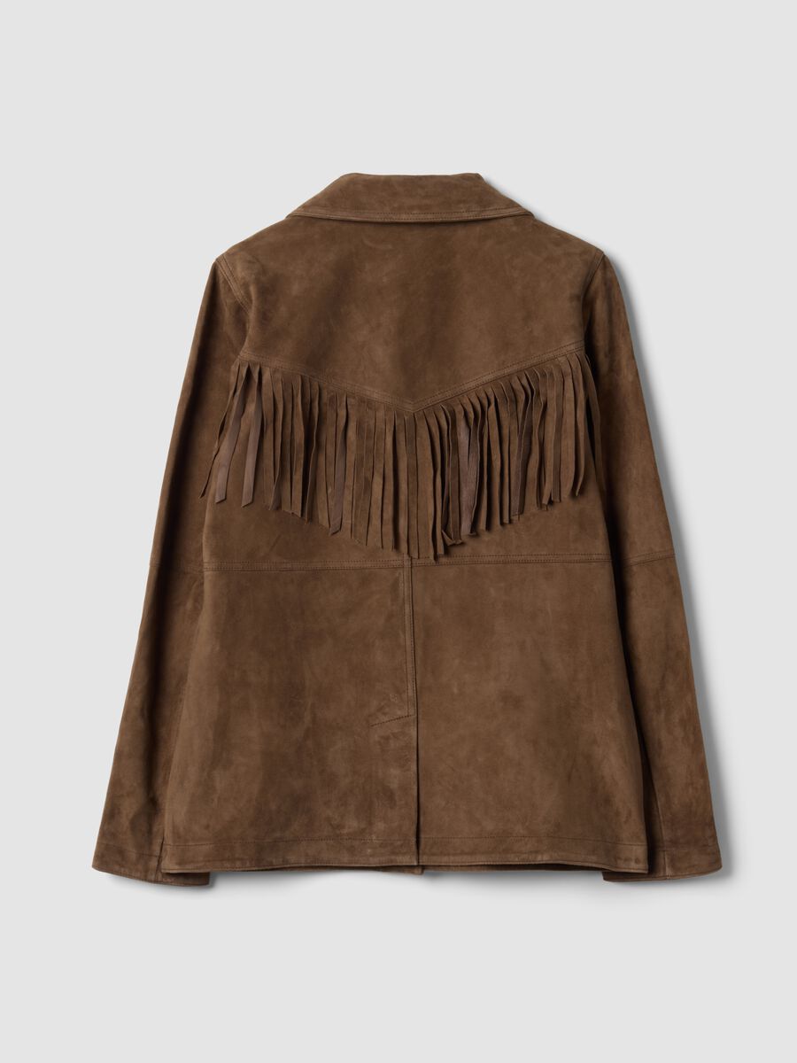 Giacca marrone in vera pelle con frange regular fit_2