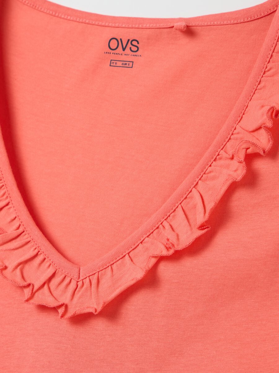 Women's orange pure cotton dress with ruffles_5
