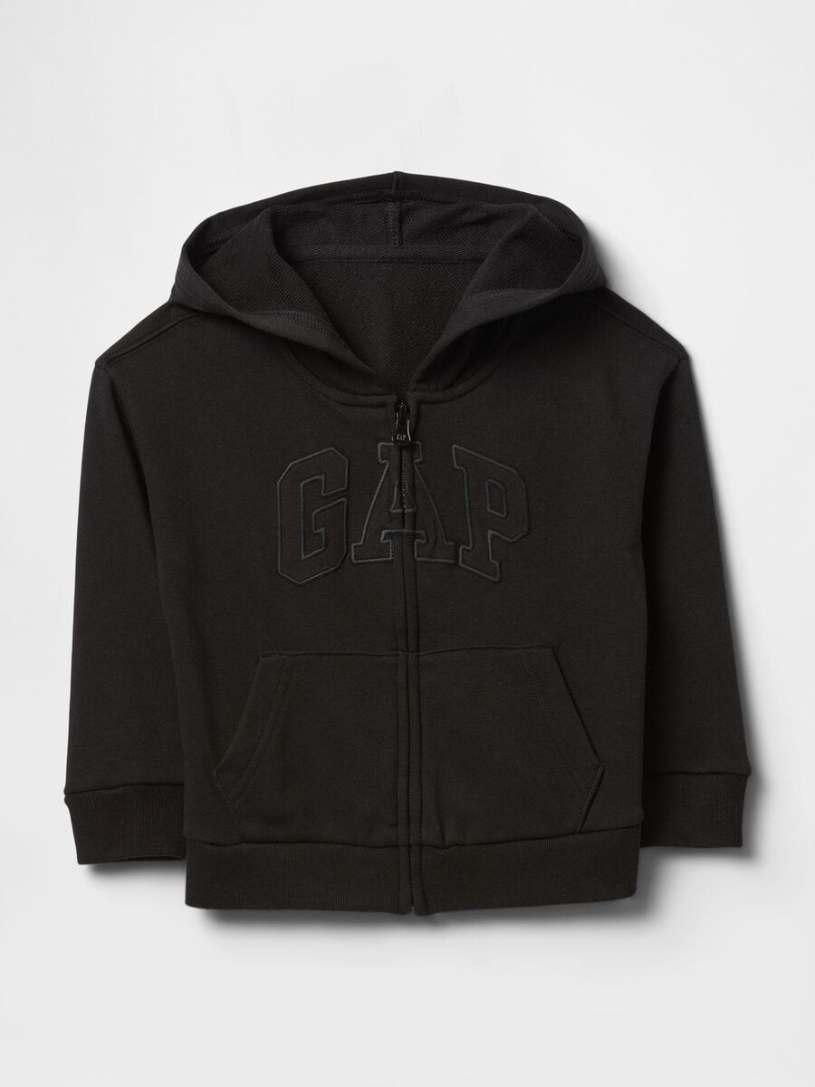 Felpa con cappuccio e zip in misto cotone_0