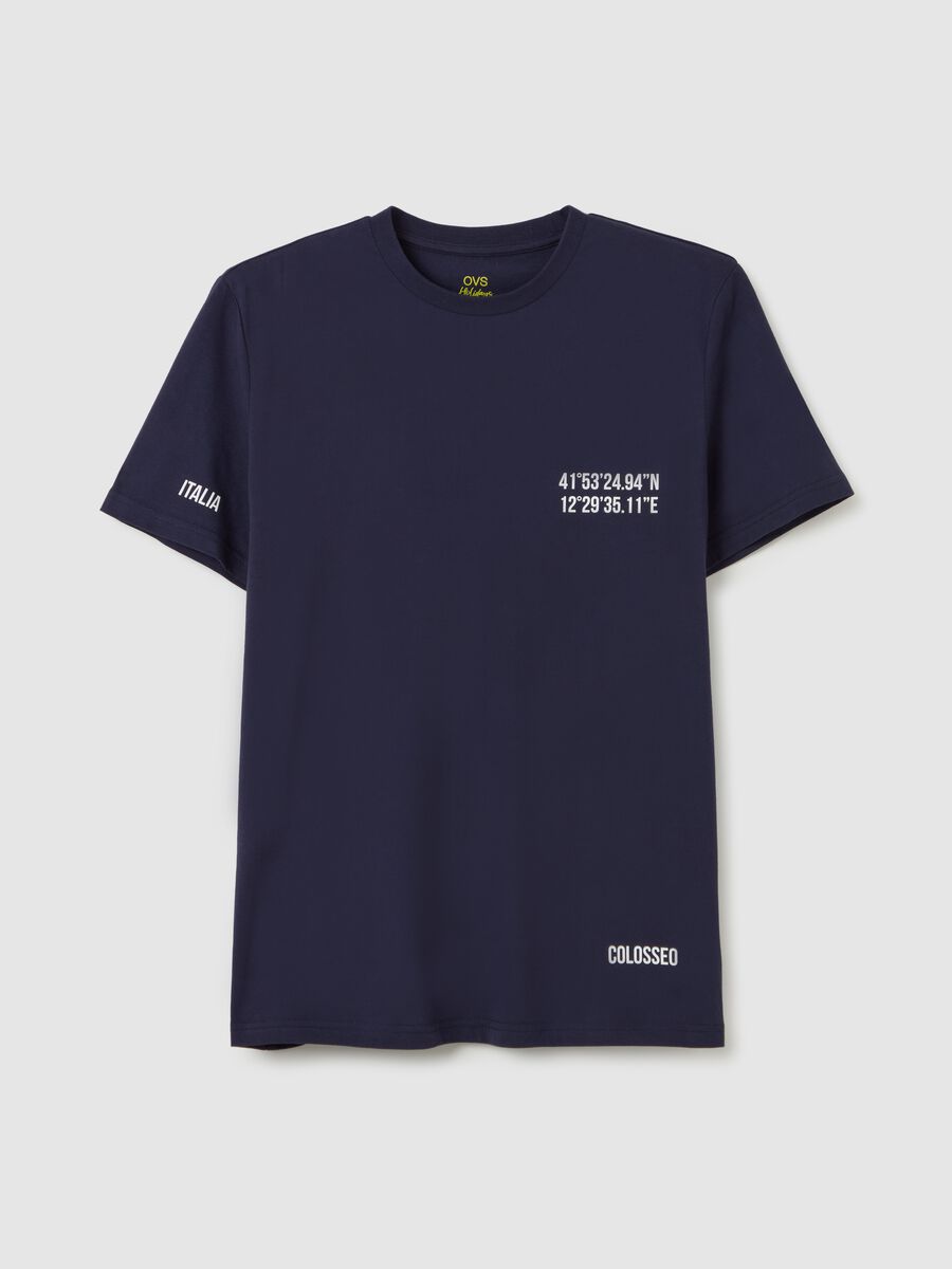 Cotton T-shirt with Colosseum coordinates print_4