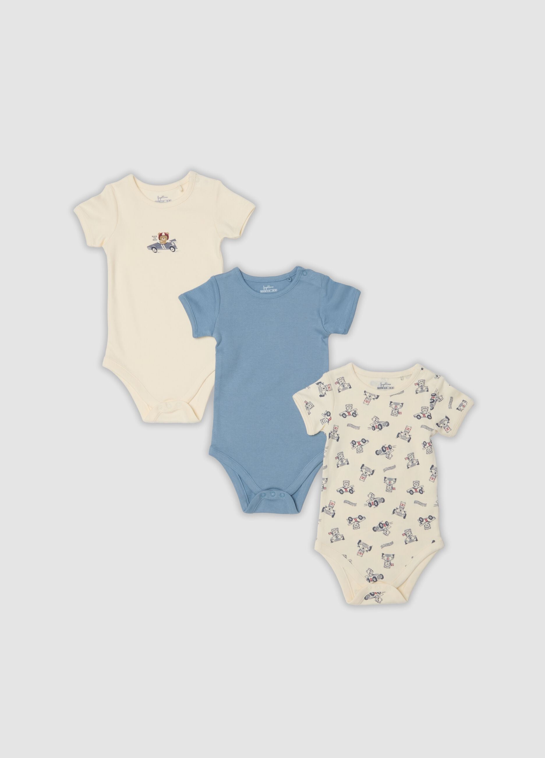 3-pack of multicolour organic cotton bodysuits for baby and toddler