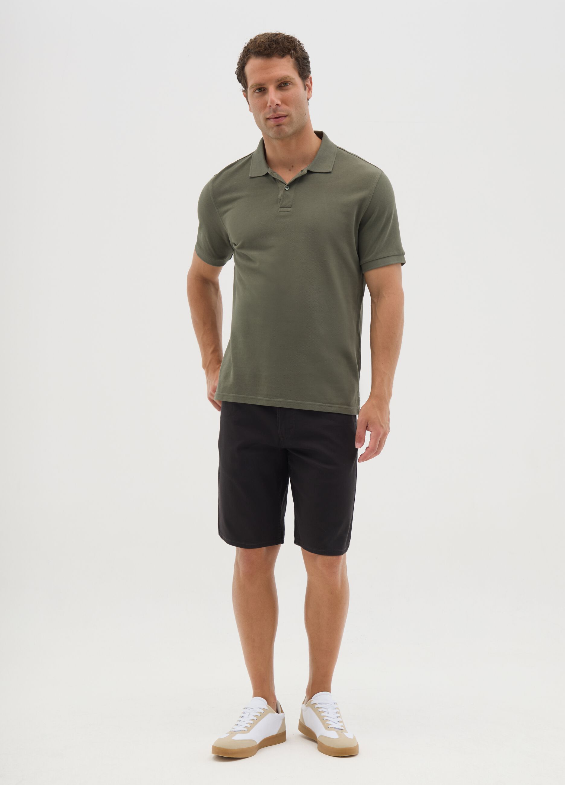 Men's black stretch cotton regular fit shorts