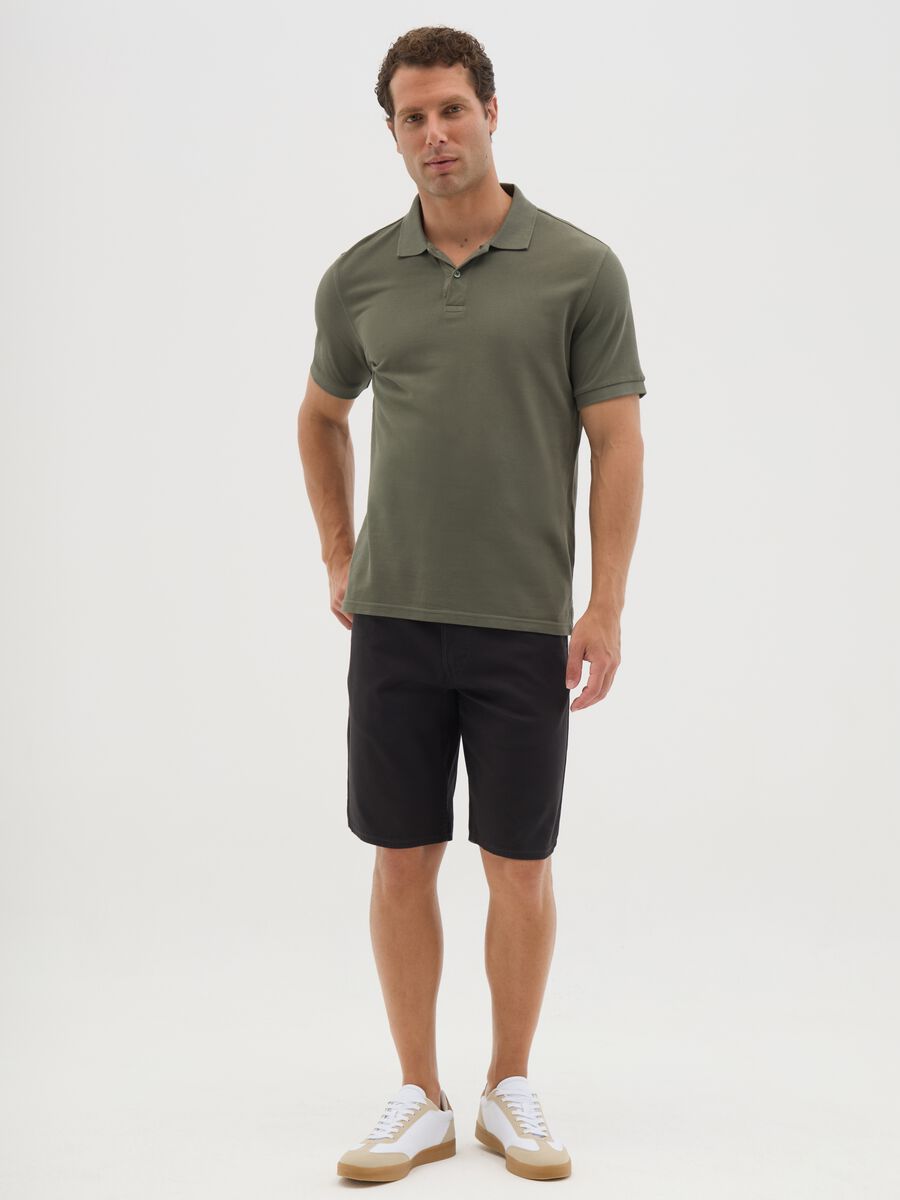 Men's black stretch cotton regular fit shorts_0