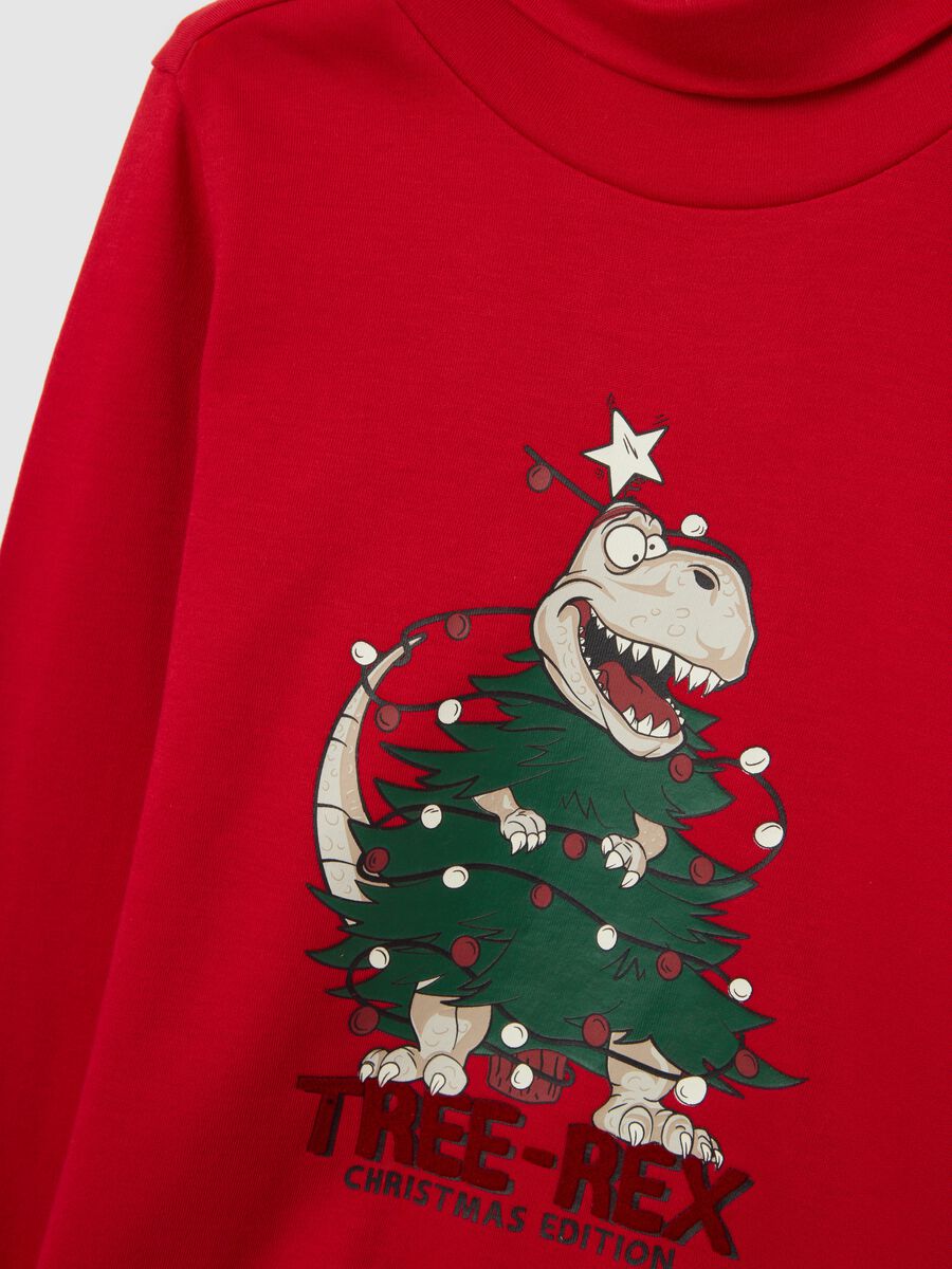 Maglia rossa collo alto da bambino in puro cotone regular fit stampa_2