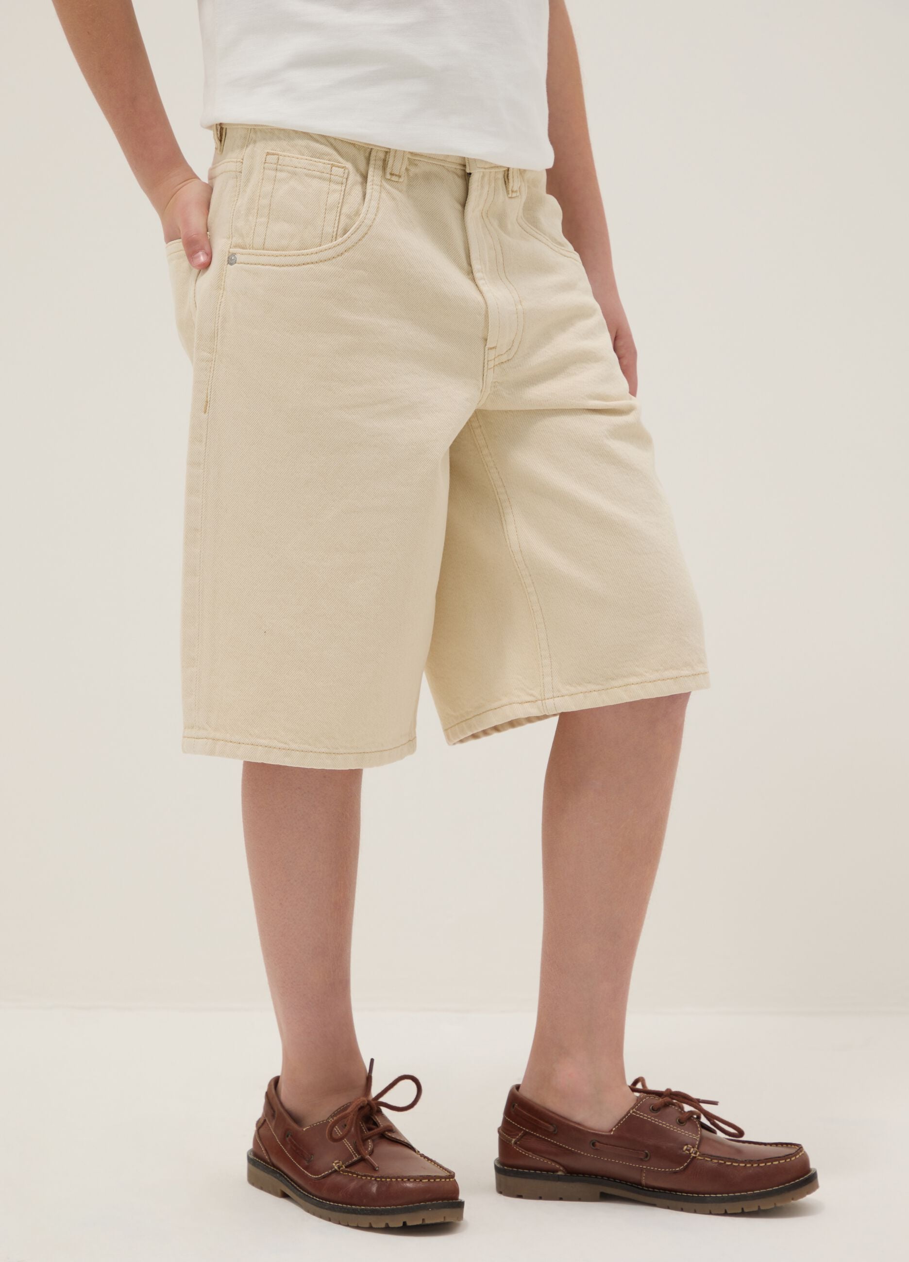 Boys' Beige Pure Cotton Baggy Shorts