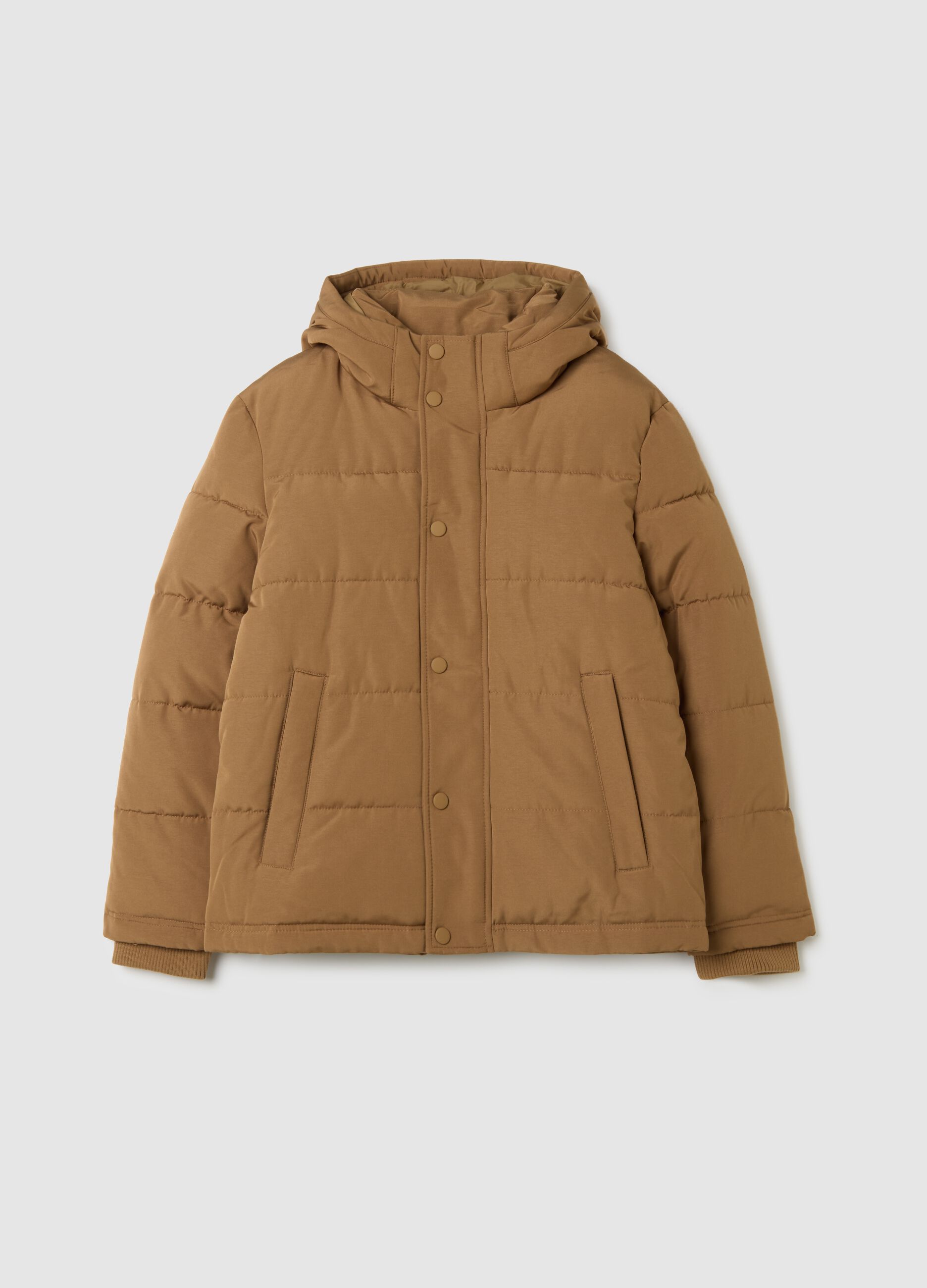 Boy's padded jacket in brown fabric, regular fit