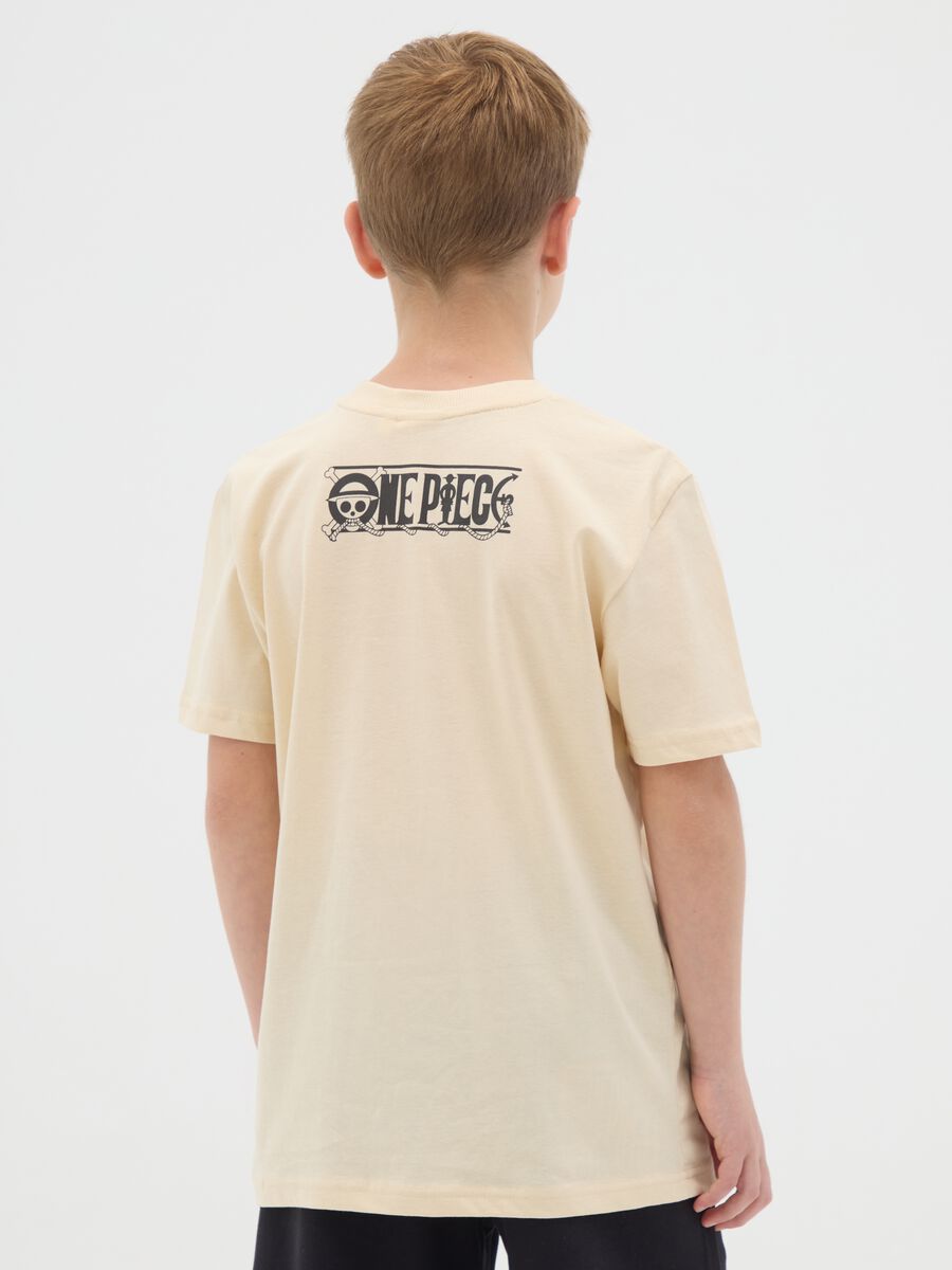 Beige pure cotton regular fit boys' T-shirt with One Piece print_2