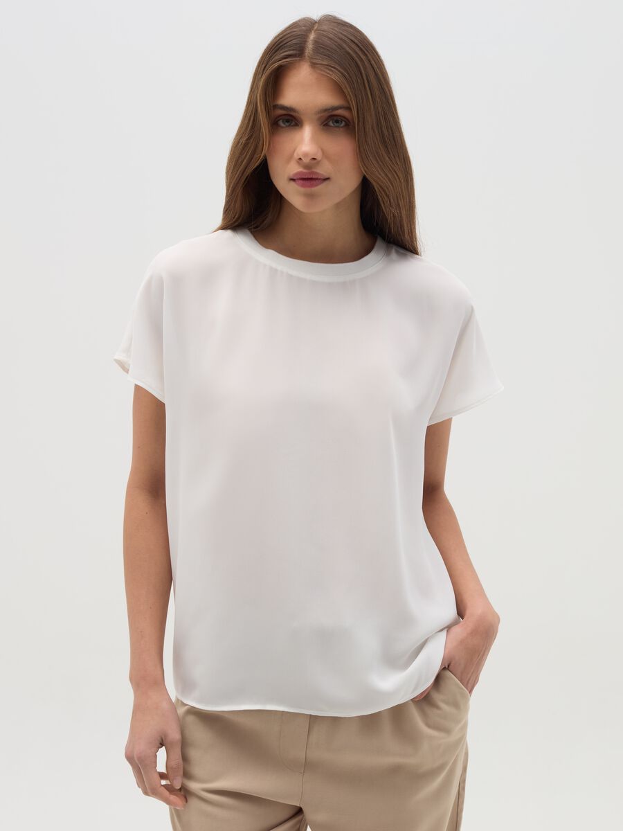 Solid colour blouse in crêpe_0