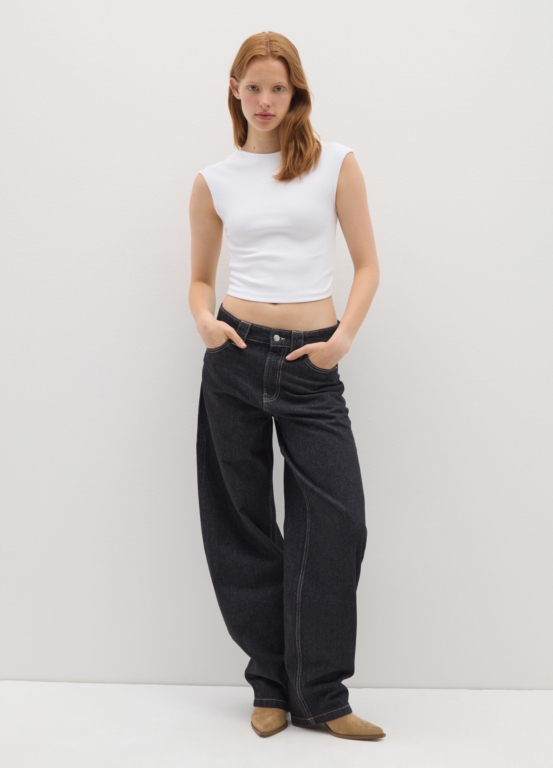 White Stretch Cotton Blend Women's Vest