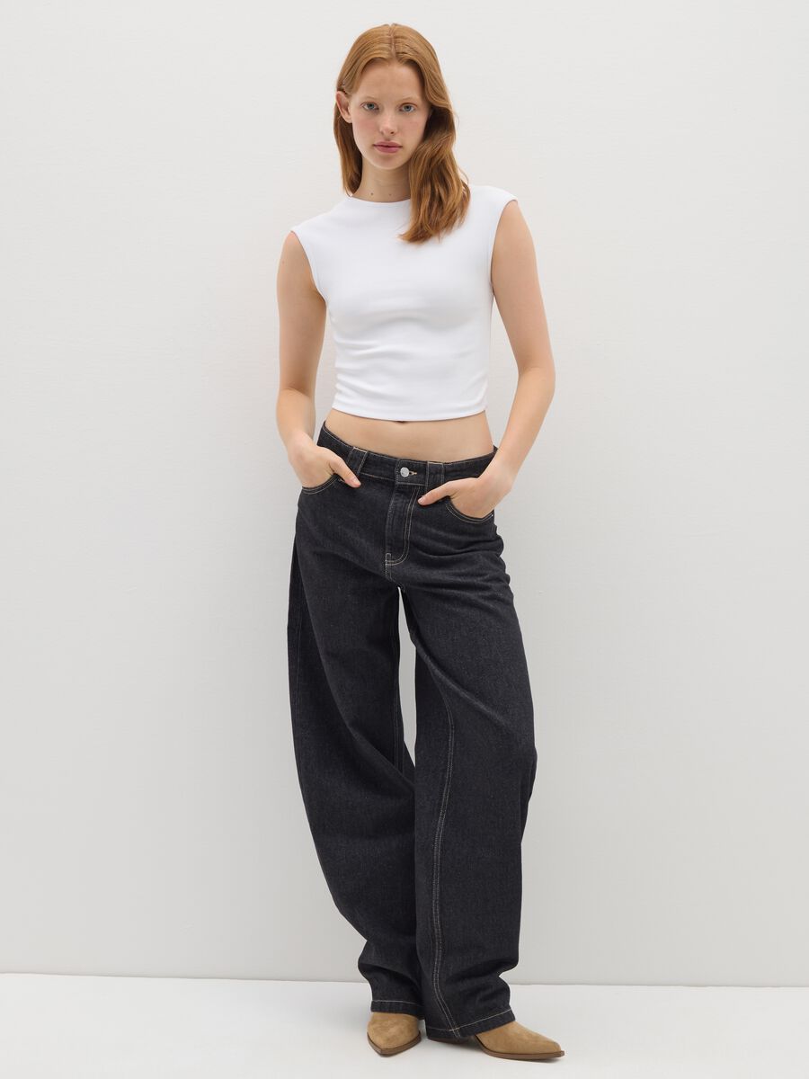 White Stretch Cotton Blend Women's Vest_1