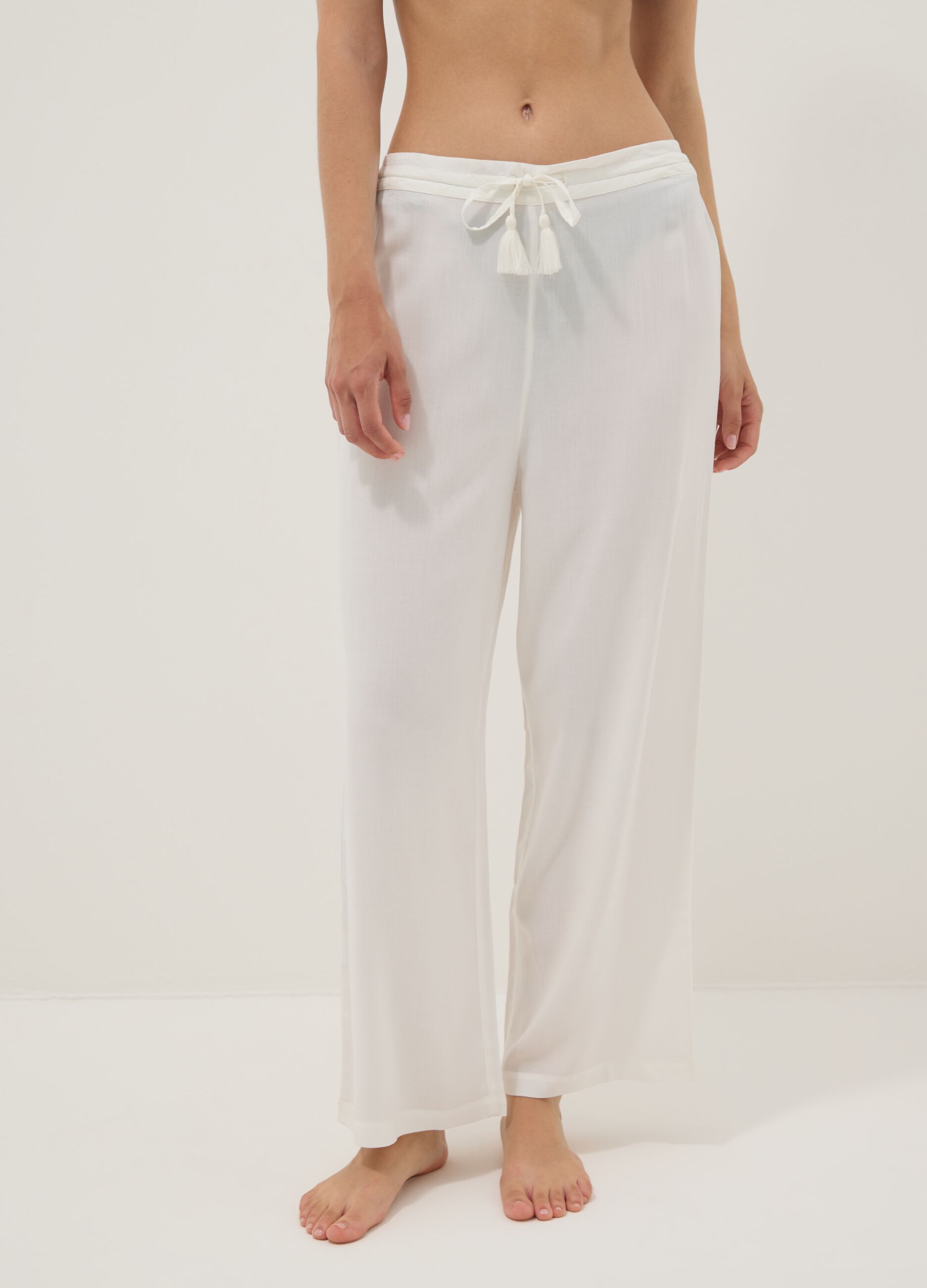 White pure viscose long trousers