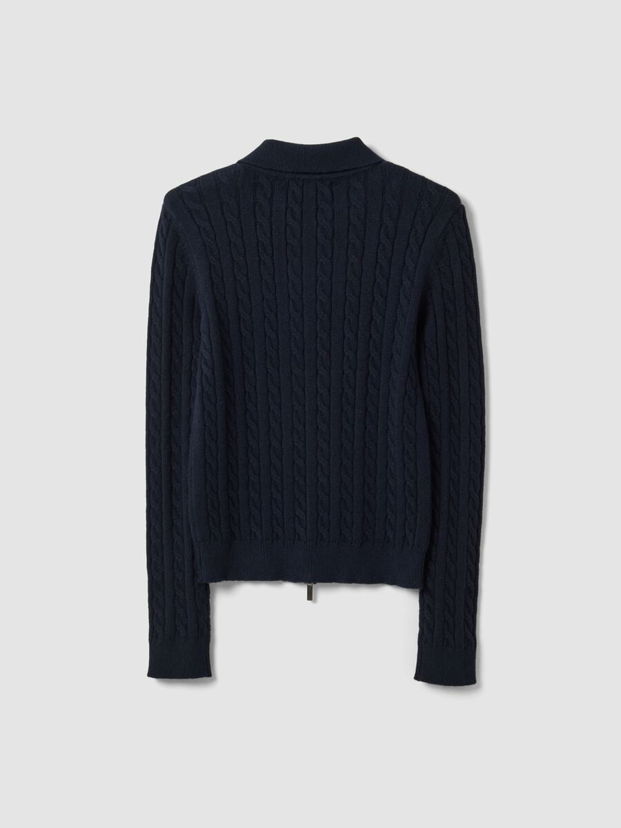 Cardigan blu scuro in misto viscosa con collo polo fitted_2