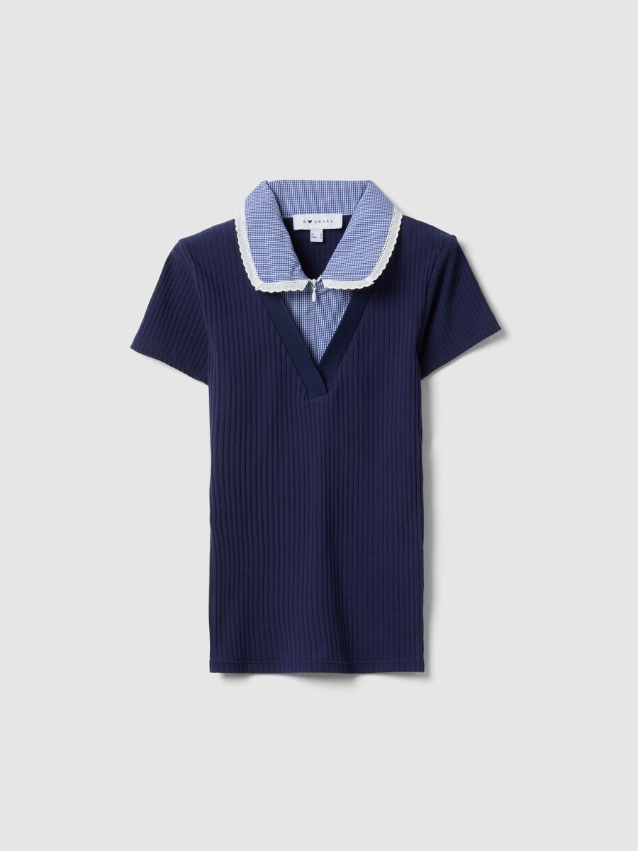 Multicoloured stretch cotton regular fit deep V polo_4